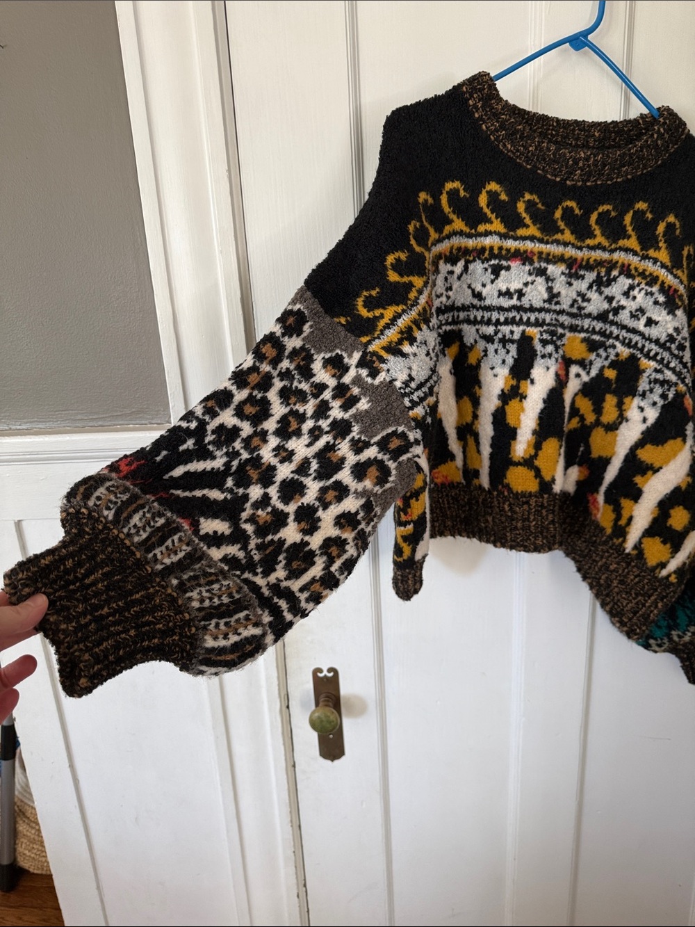 Anthropologie Pilcro Patterned sweater, NWOT, Medium, Black/orange/teal - Picture 2 of 6